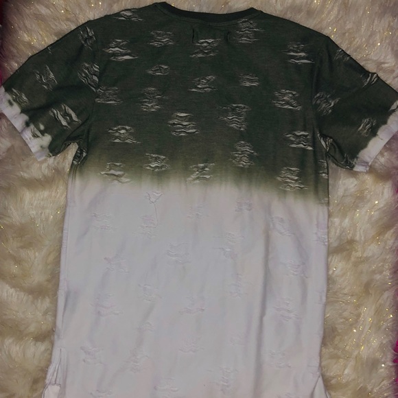 Men’s ombré green and white distressed tee shirt - Picture 2 of 4